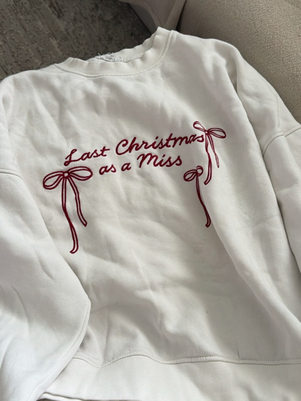 White Embroidered 'Last Christmas as a Miss' Sweatshirt